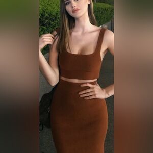 H&M Brown Midi Pencil Skirt Cocktail Set